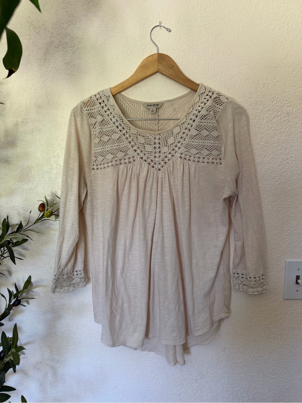 Daily Ritual Cream Crochet Yoke Long-Sleeve Tunic
